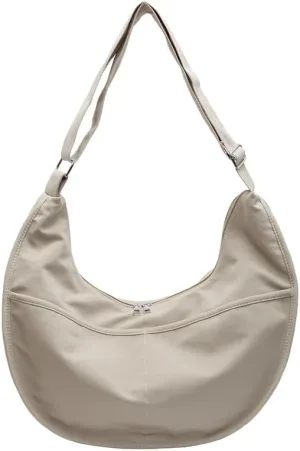 Oversized Canvas Tote Bag - Sporty Dumpling Style Shoulder Purse for Women Spacious Casual Commuter Bag with Crossbody Strap