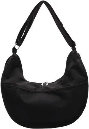 Oversized Canvas Tote Bag - Sporty Dumpling Style Shoulder Purse for Women Spacious Casual Commuter Bag with Crossbody Strap