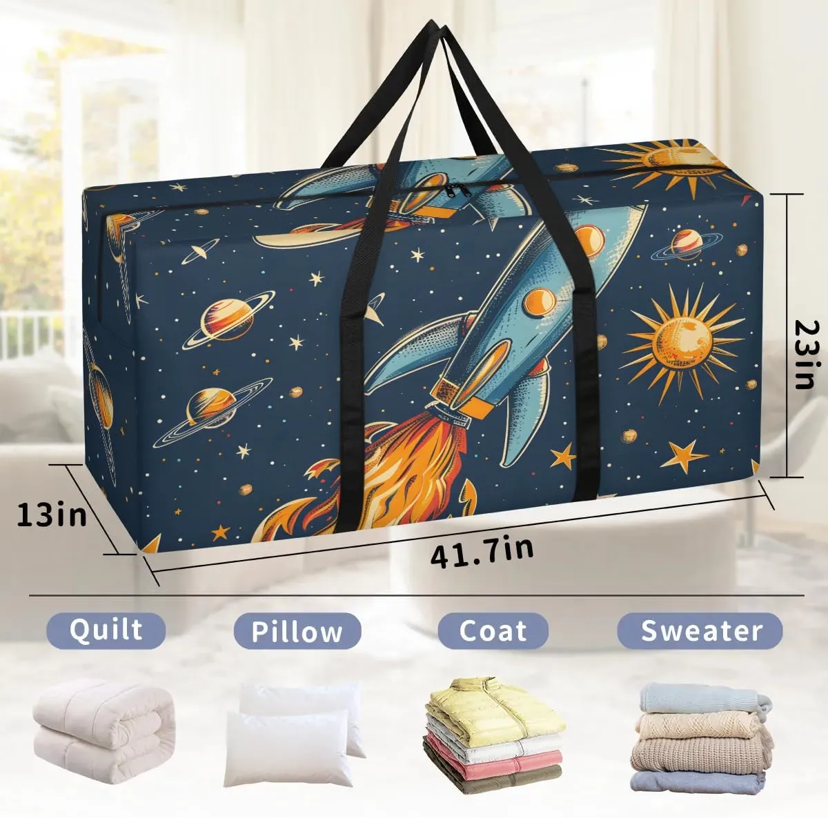 Oversized Moving Bags Rocket Space Launch Waterproof Storage Totes Large Storage Bags for Clothes Packing Bags for Moving Travel & Clothes Storage
