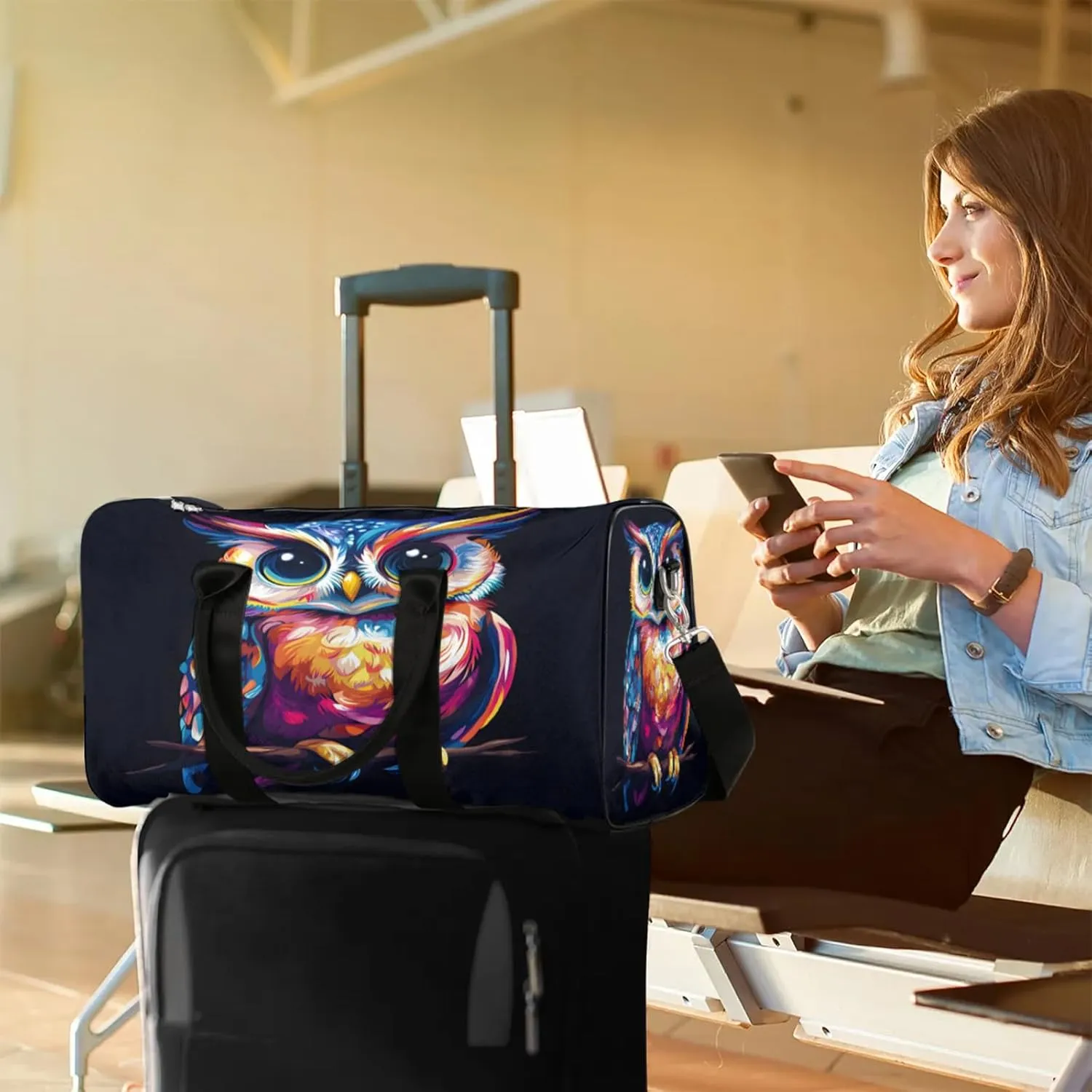 Owl Duffle Bag for Travel, Overnight Weekend Gym Carry On Luggage Bag, Bird Travel Duffel Bag for Men Women