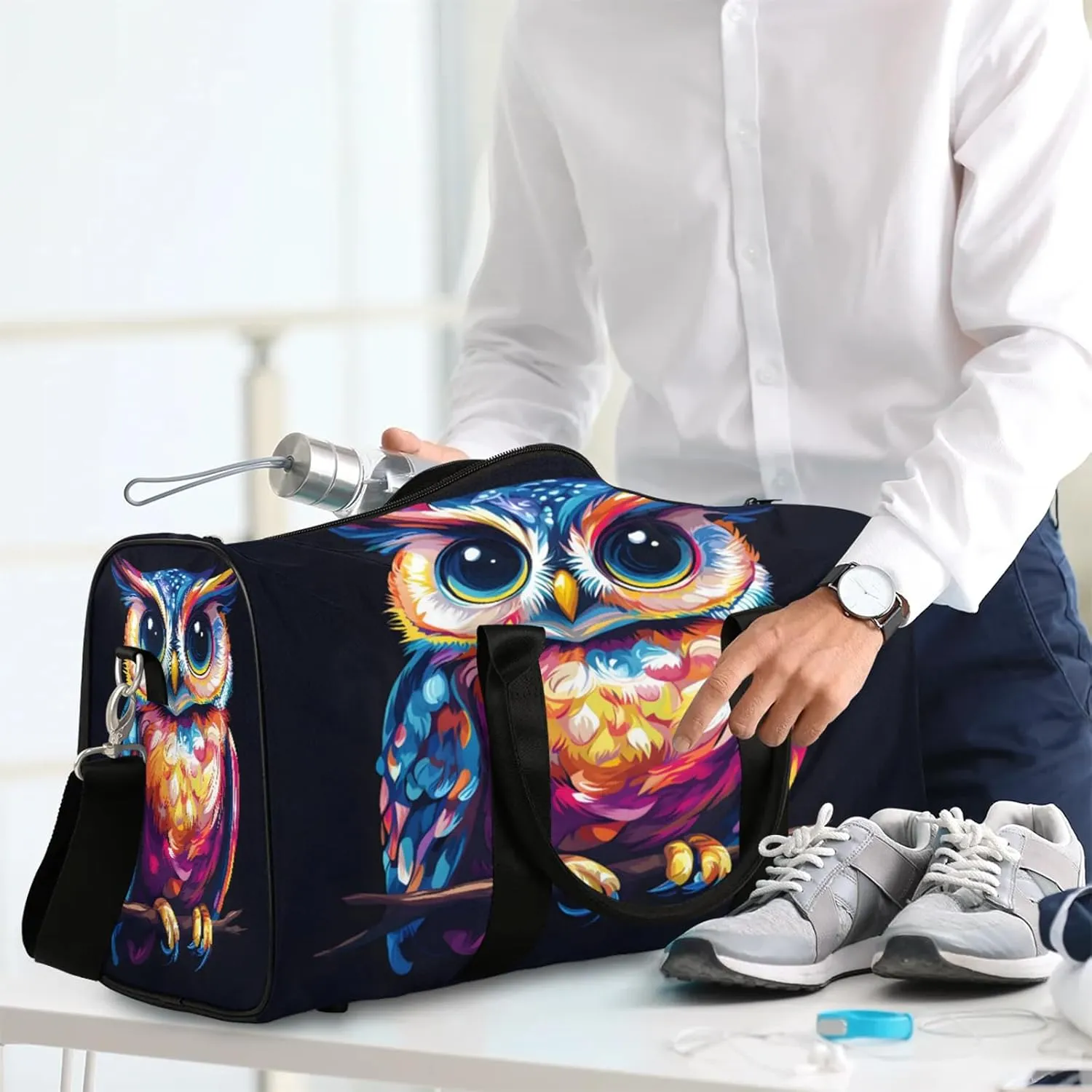 Owl Duffle Bag for Travel, Overnight Weekend Gym Carry On Luggage Bag, Bird Travel Duffel Bag for Men Women