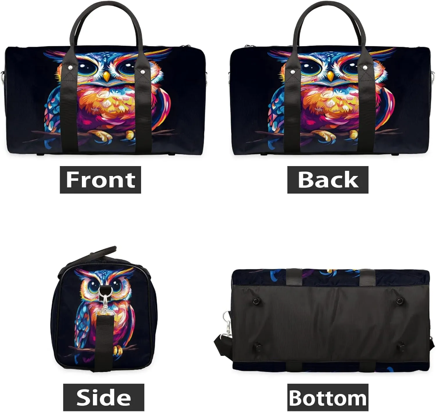 Owl Duffle Bag for Travel, Overnight Weekend Gym Carry On Luggage Bag, Bird Travel Duffel Bag for Men Women