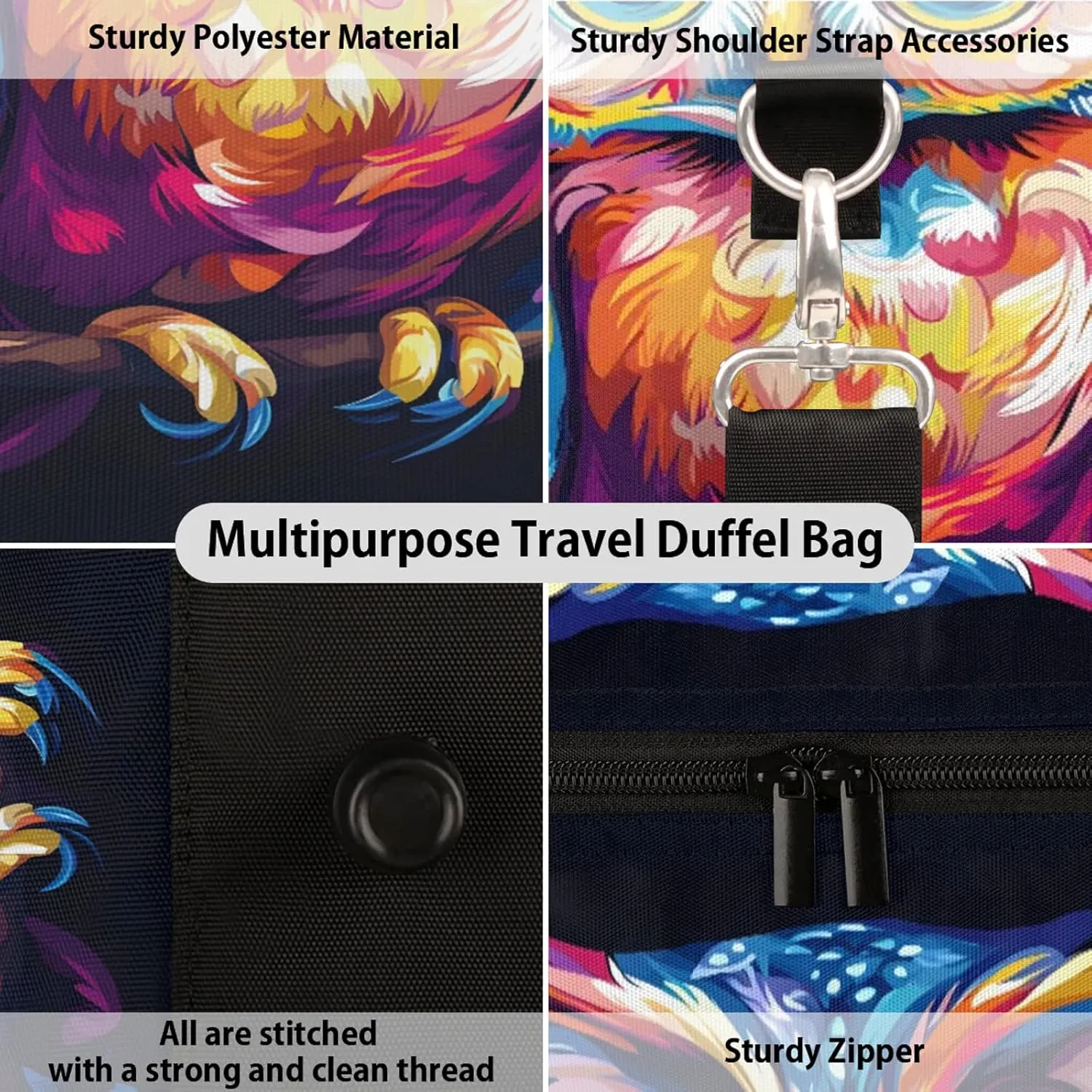 Owl Duffle Bag for Travel, Overnight Weekend Gym Carry On Luggage Bag, Bird Travel Duffel Bag for Men Women