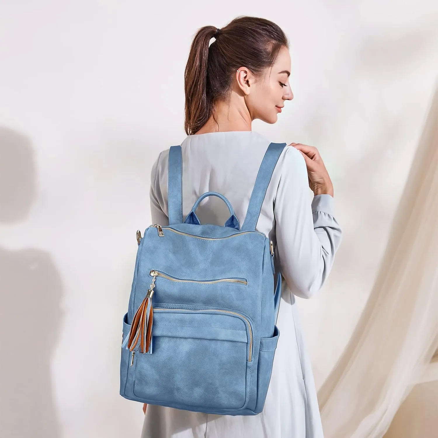 Oyifan Diaper Bag, Womens Backpack Purse, Fashionable Multifunctional Design, Large Women's Backpacks, Shoulder Bag, Leather Travel Backpacks, Blue Backpacks