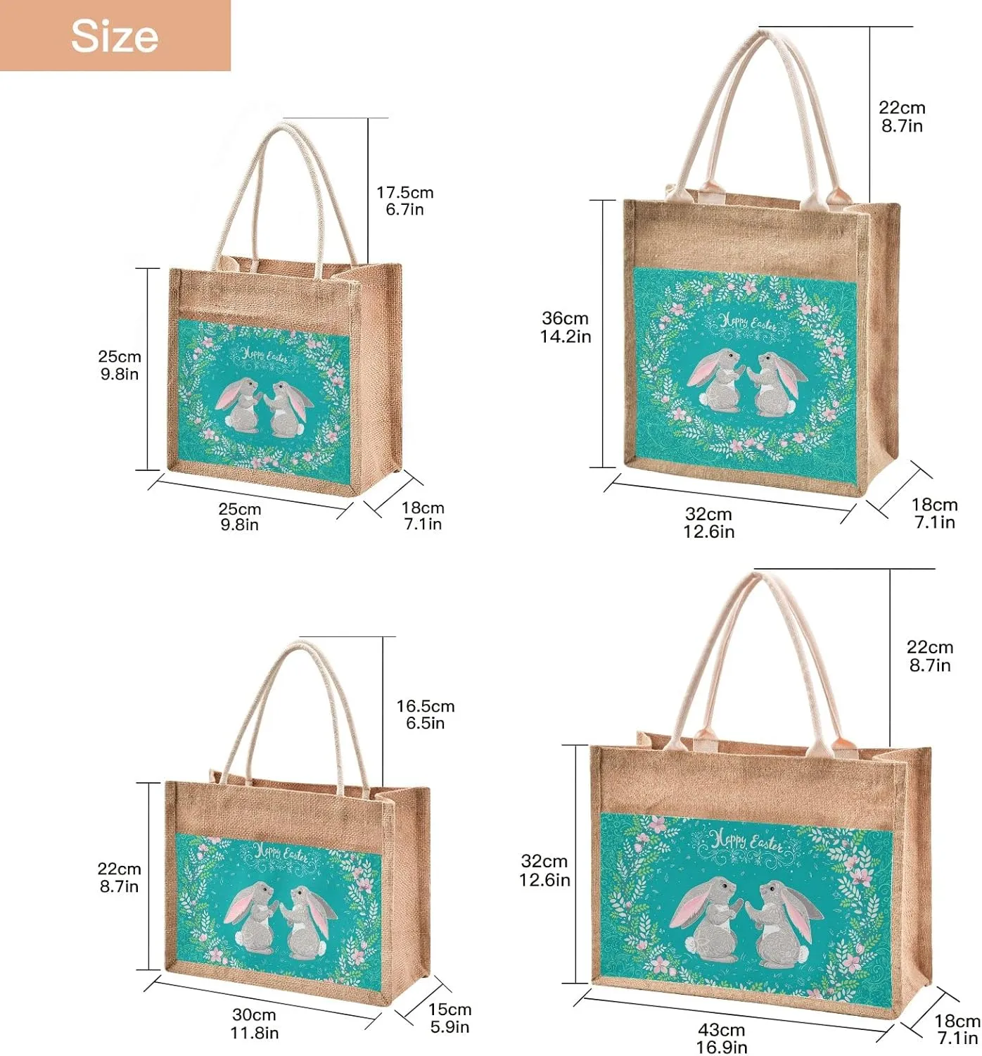 Oyihfvs Durable Burlap Bag with Handles, Zipper Jute Tote Reusable Bag Waterproof Lining for Shopping Work Travel beach