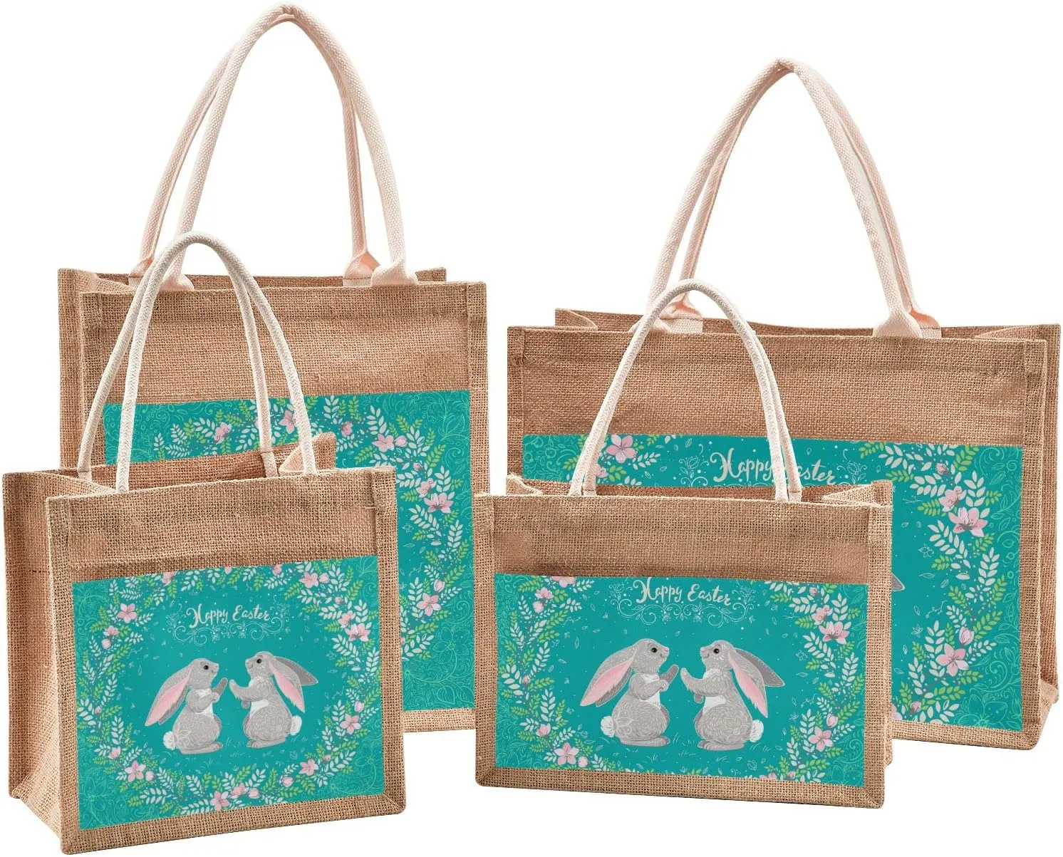 Oyihfvs Durable Burlap Bag with Handles, Zipper Jute Tote Reusable Bag Waterproof Lining for Shopping Work Travel beach