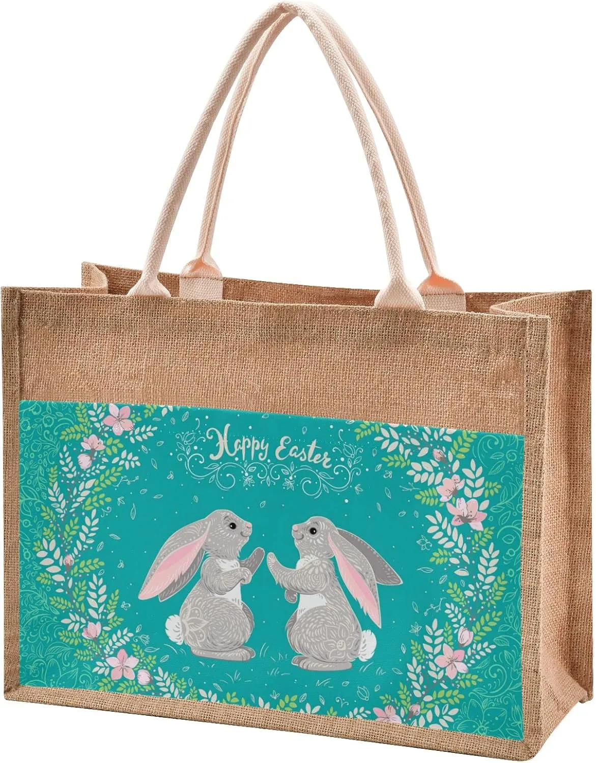 Oyihfvs Durable Burlap Bag with Handles, Zipper Jute Tote Reusable Bag Waterproof Lining for Shopping Work Travel beach