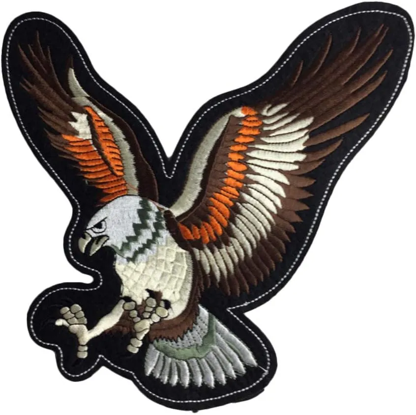OYSTERBOY Large Biker Rider Motorcycle American Bald Eagle Embroidered Hook and Loop Backed Patch (Open Wings to Catch)