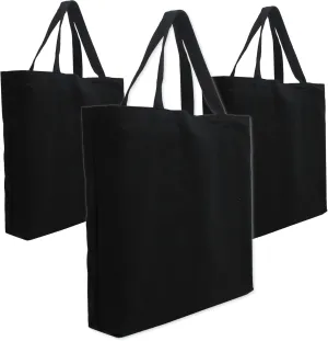 Pack of 3 Premium Canvas Tote Bags by Threadart | Reusable Heavy Duty 100% Cotton | Holds up to 40lbs | Eco Friendly | Large Size 14.5x17x3" - Black