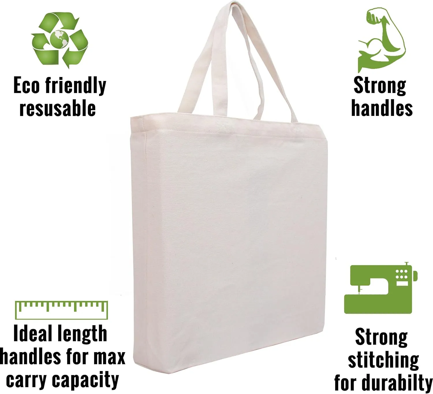 Pack of 3 Premium Canvas Tote Bags by Threadart | Reusable Heavy Duty 100% Cotton | Holds up to 40lbs | Eco Friendly | Large Size 14.5x17x3" - Black