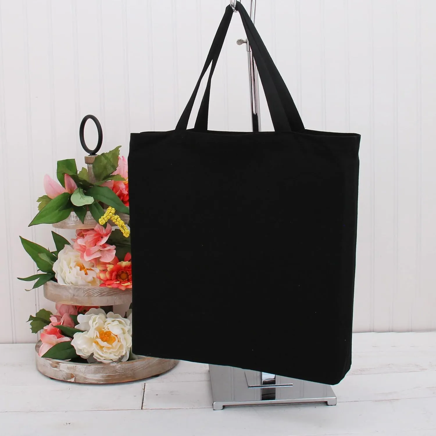 Pack of 3 Premium Canvas Tote Bags by Threadart | Reusable Heavy Duty 100% Cotton | Holds up to 40lbs | Eco Friendly | Large Size 14.5x17x3" - Black