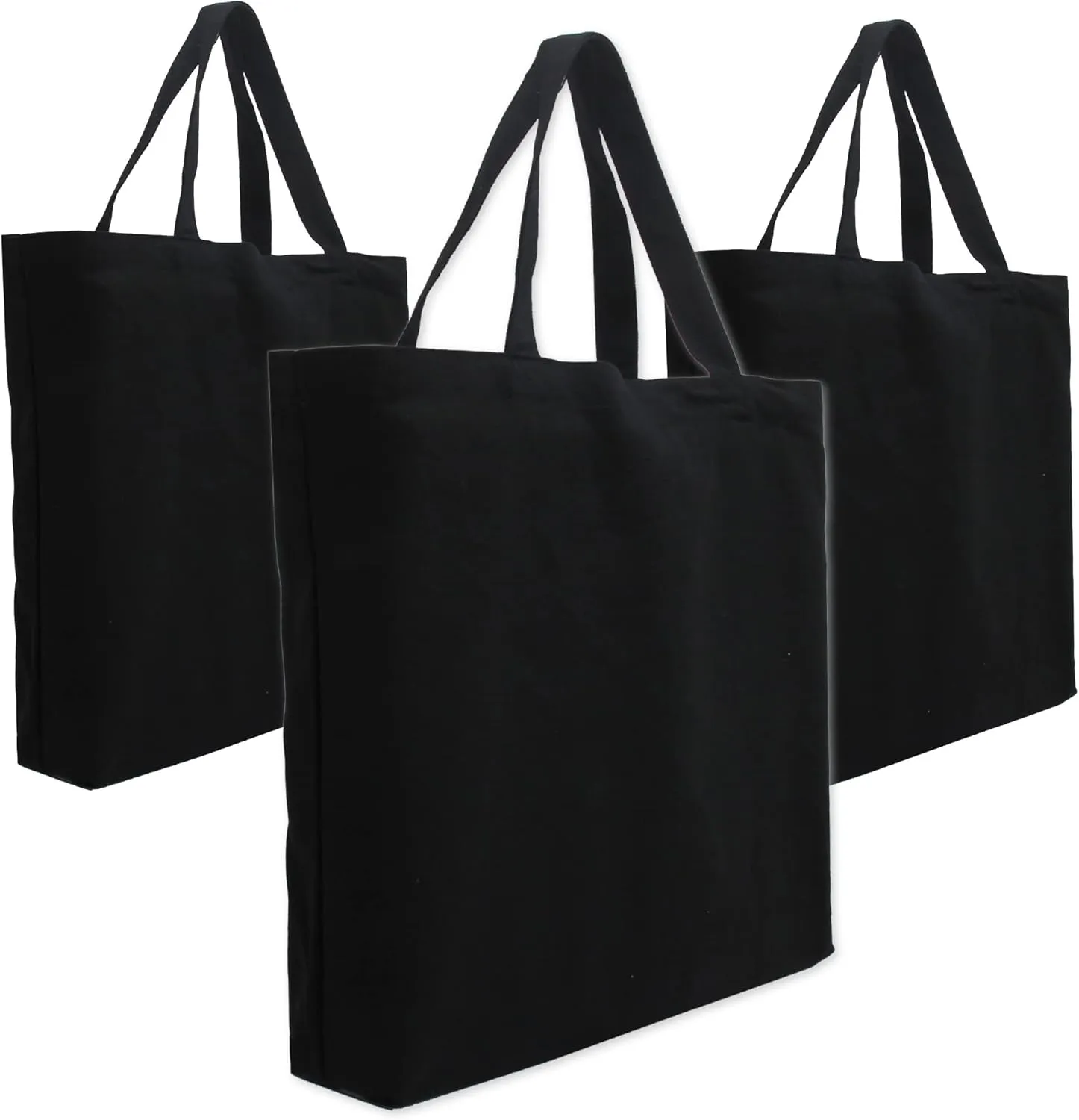 Pack of 3 Premium Canvas Tote Bags by Threadart | Reusable Heavy Duty 100% Cotton | Holds up to 40lbs | Eco Friendly | Large Size 14.5x17x3" - Black
