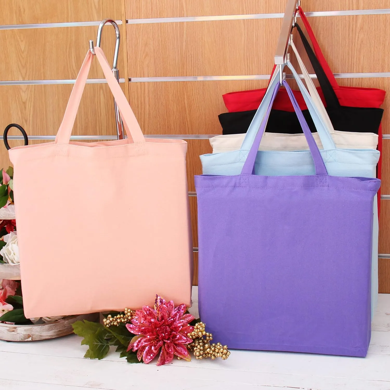 Pack of 3 Premium Canvas Tote Bags by Threadart | Reusable Heavy Duty 100% Cotton | Holds up to 40lbs | Eco Friendly | Large Size 14.5x17x3" - Black