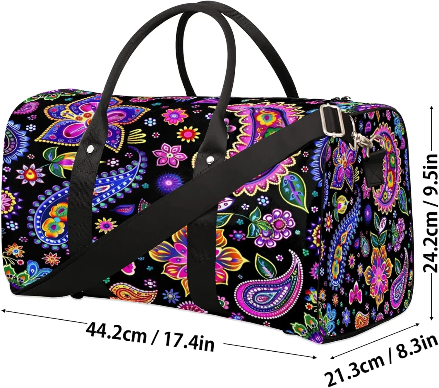 Paisley Floral Boho Travel Bag for Men Women, Gym Duffle Bags for Travel, Carry On Luggage Bag, Weekender Overnight Workout Bags