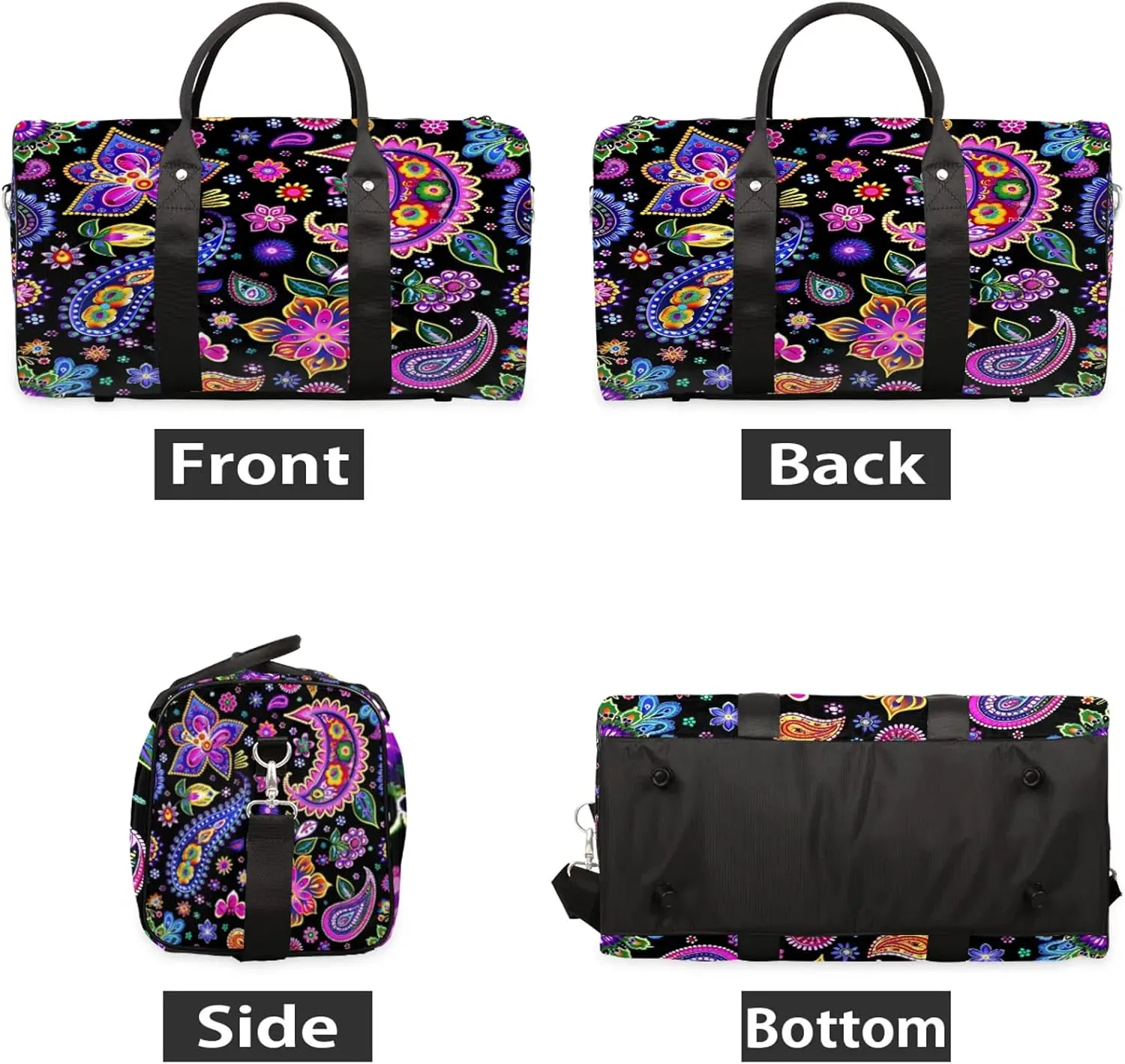 Paisley Floral Boho Travel Bag for Men Women, Gym Duffle Bags for Travel, Carry On Luggage Bag, Weekender Overnight Workout Bags