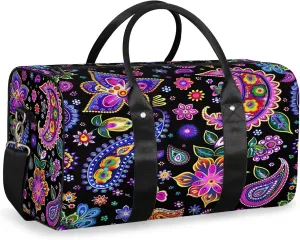 Paisley Floral Boho Travel Bag for Men Women, Gym Duffle Bags for Travel, Carry On Luggage Bag, Weekender Overnight Workout Bags