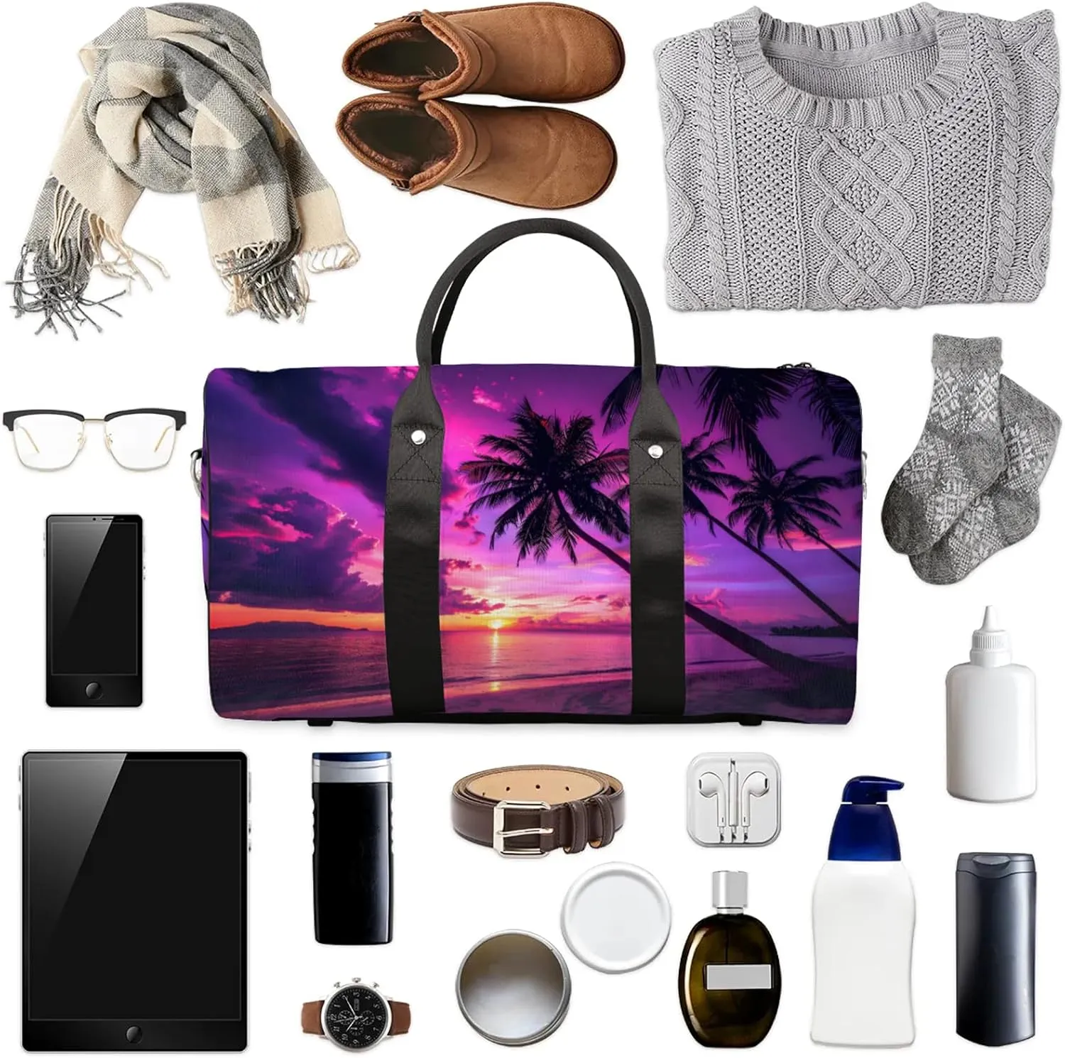 Palm Tropical Beach Tree Travel Bag for Men Women, Gym Duffle Bags for Travel, Carry On Luggage Bag, Weekender Overnight Workout Bags