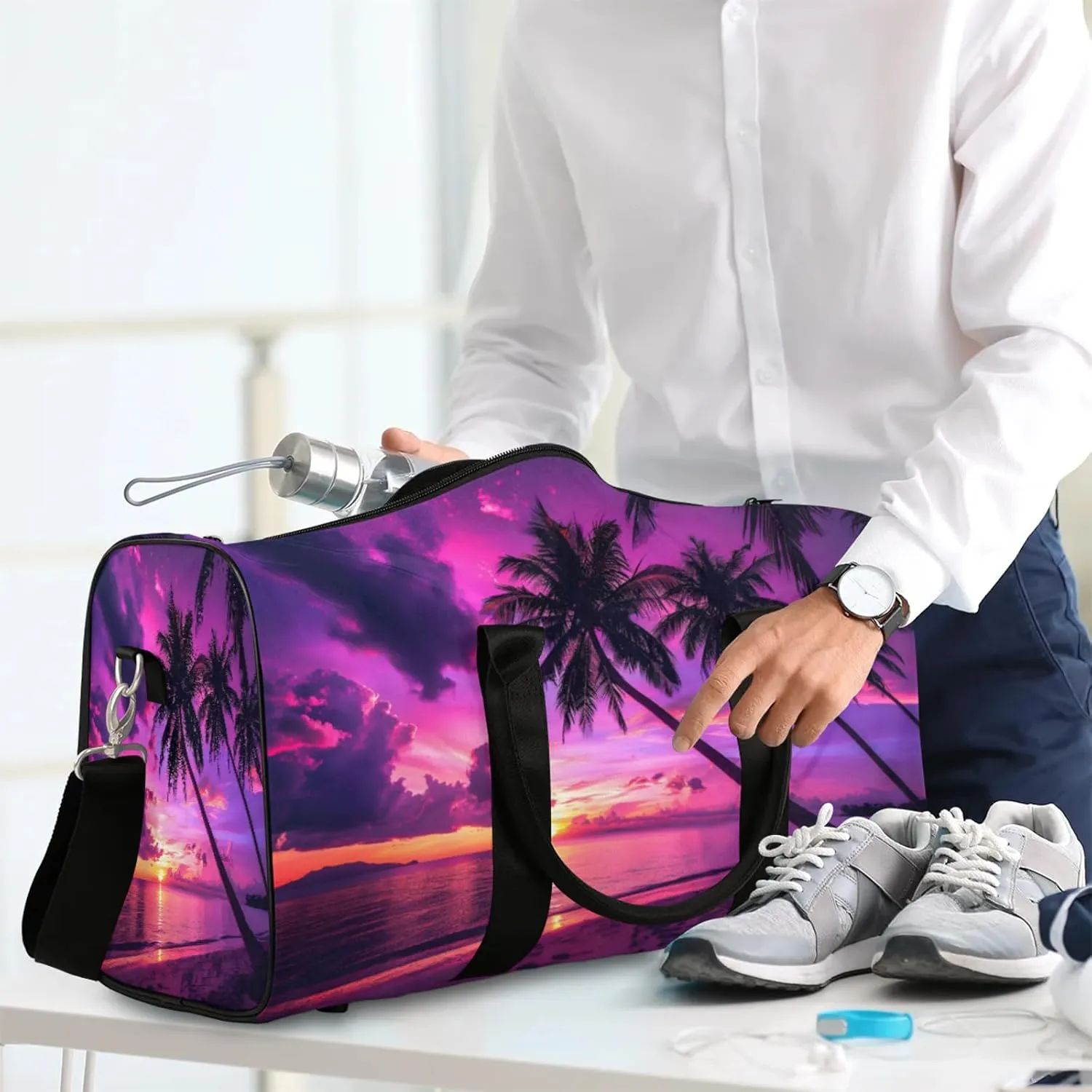 Palm Tropical Beach Tree Travel Bag for Men Women, Gym Duffle Bags for Travel, Carry On Luggage Bag, Weekender Overnight Workout Bags