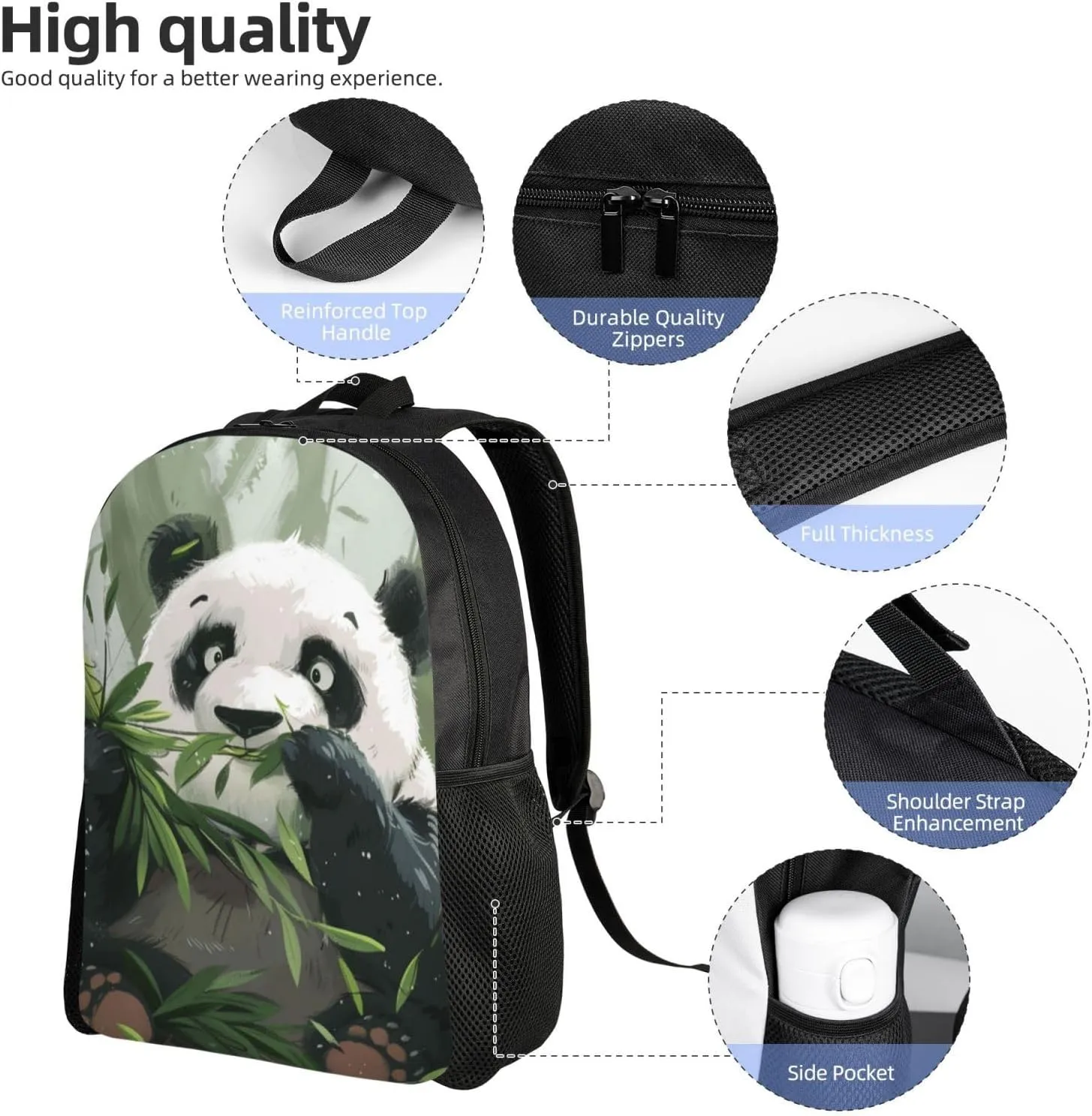 Panda Bamboo Backpack Waterproof Anti Theft Durable Light Laptop Bag Backpacks For Women Men Travel Gym Backpack