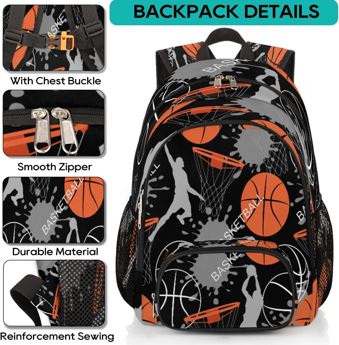 Pardick Basketball Slam Duck School Backpacks for Girls Boys Teens Students - Stylish College Schoolbag Book Bag - Water Resistant Travel Backpacks for Women Men