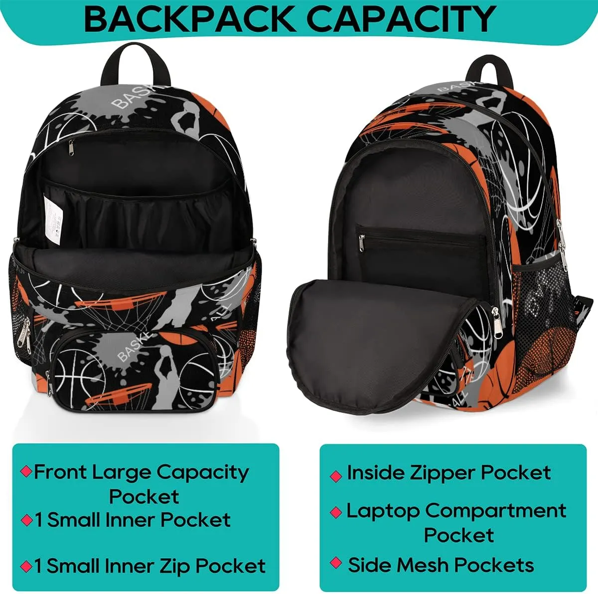 Pardick Basketball Slam Duck School Backpacks for Girls Boys Teens Students - Stylish College Schoolbag Book Bag - Water Resistant Travel Backpacks for Women Men