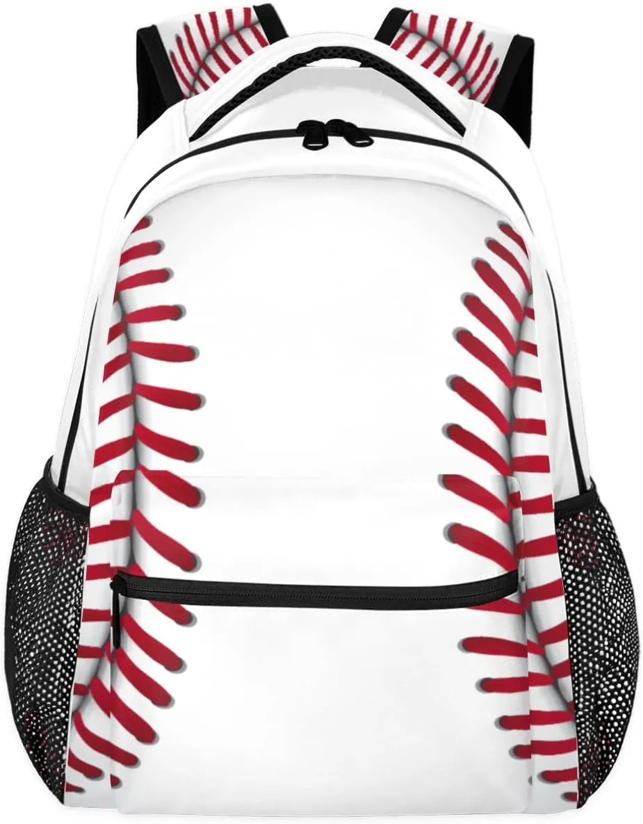 Pardick White Baseball School Backpacks for Girls Boys Teens Students Stylish College Shoulder Bag Schoolbag Book Bag - Water Resistant Travel Backpacks for Women Men