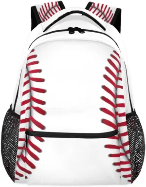 Pardick White Baseball School Backpacks for Girls Boys Teens Students Stylish College Shoulder Bag Schoolbag Book Bag - Water Resistant Travel Backpacks for Women Men