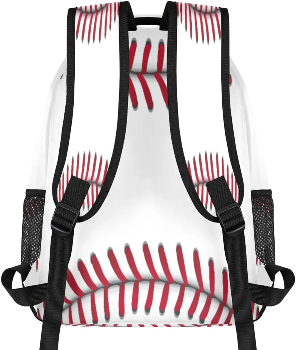 Pardick White Baseball School Backpacks for Girls Boys Teens Students Stylish College Shoulder Bag Schoolbag Book Bag - Water Resistant Travel Backpacks for Women Men