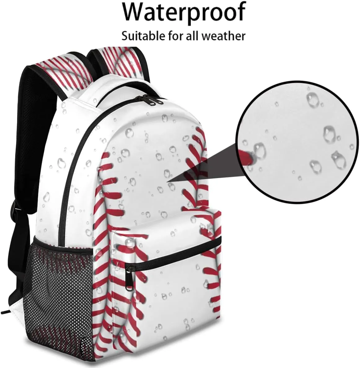 Pardick White Baseball School Backpacks for Girls Boys Teens Students Stylish College Shoulder Bag Schoolbag Book Bag - Water Resistant Travel Backpacks for Women Men