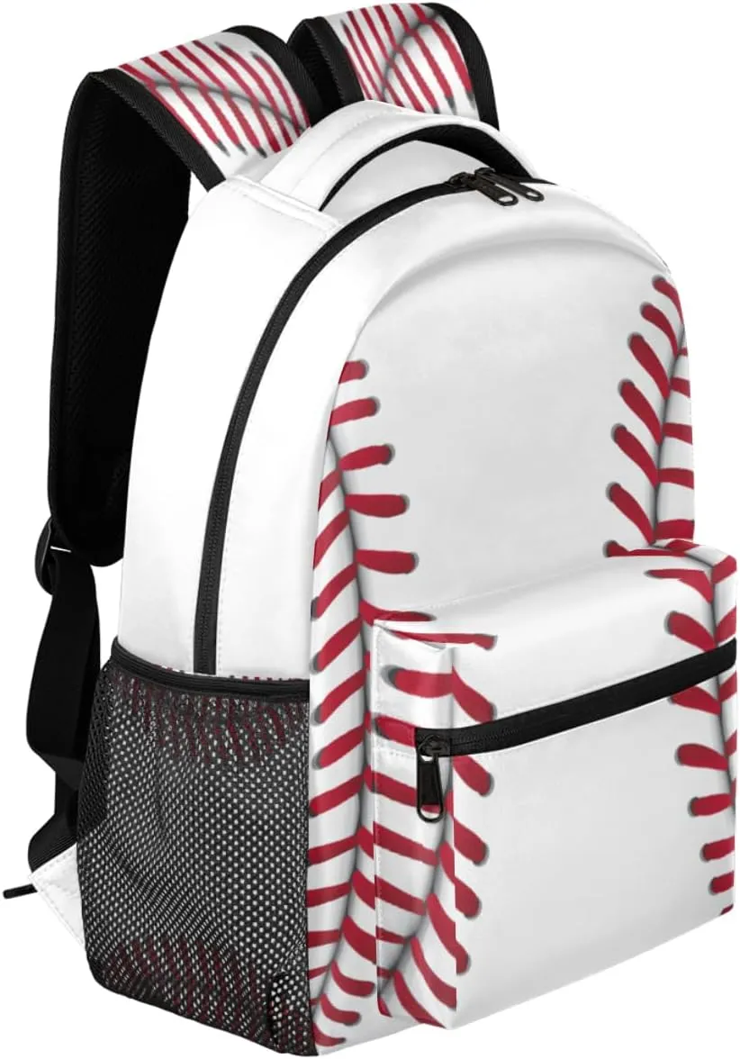 Pardick White Baseball School Backpacks for Girls Boys Teens Students Stylish College Shoulder Bag Schoolbag Book Bag - Water Resistant Travel Backpacks for Women Men