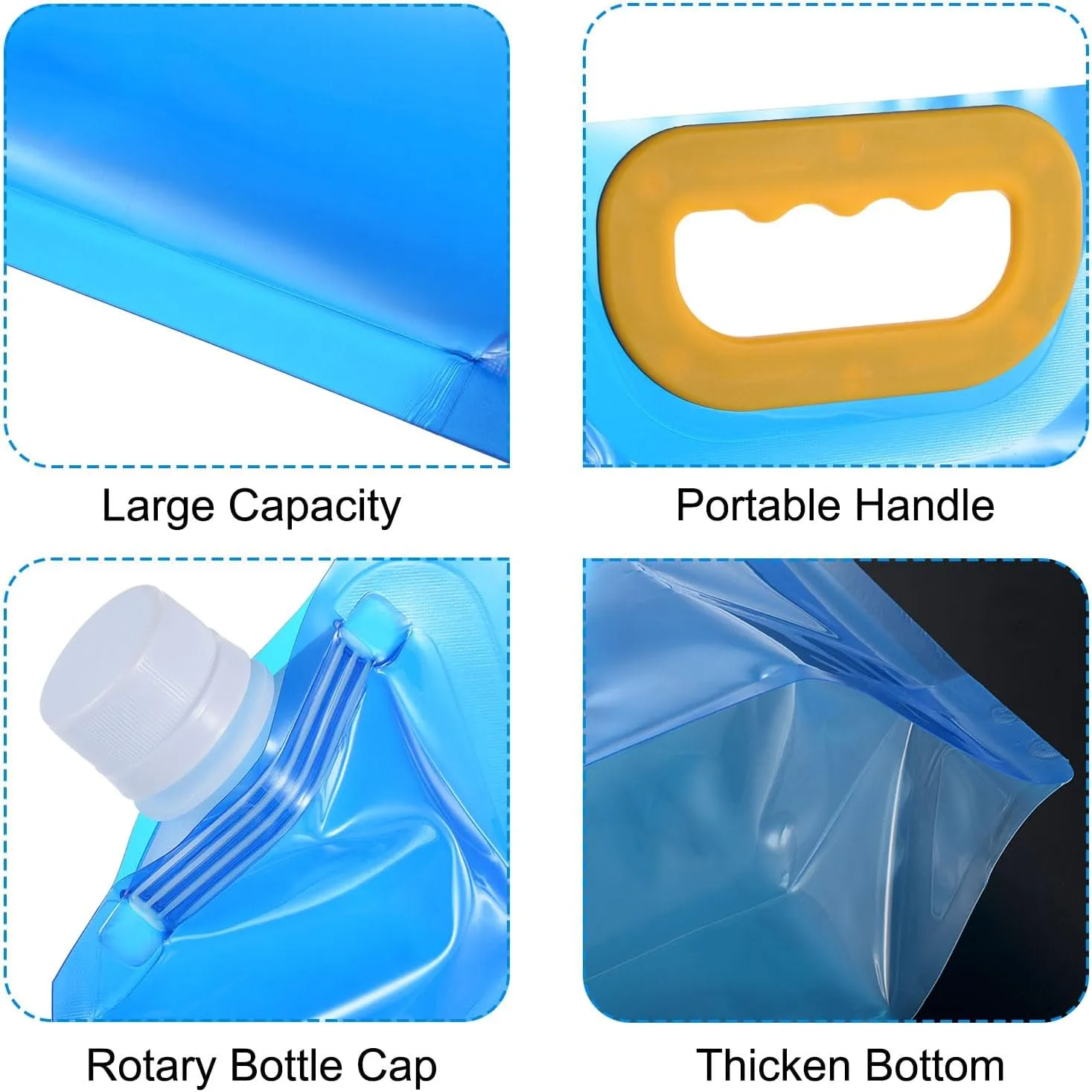 PATIKIL 2.6 Gallon Collapsible Water Container Bag, 4 Pack Plastic Storage Jug Folding Water Bag for Camping, Hiking, Emergency Water Storage, Blue