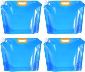 PATIKIL 2.6 Gallon Collapsible Water Container Bag, 4 Pack Plastic Storage Jug Folding Water Bag for Camping, Hiking, Emergency Water Storage, Blue