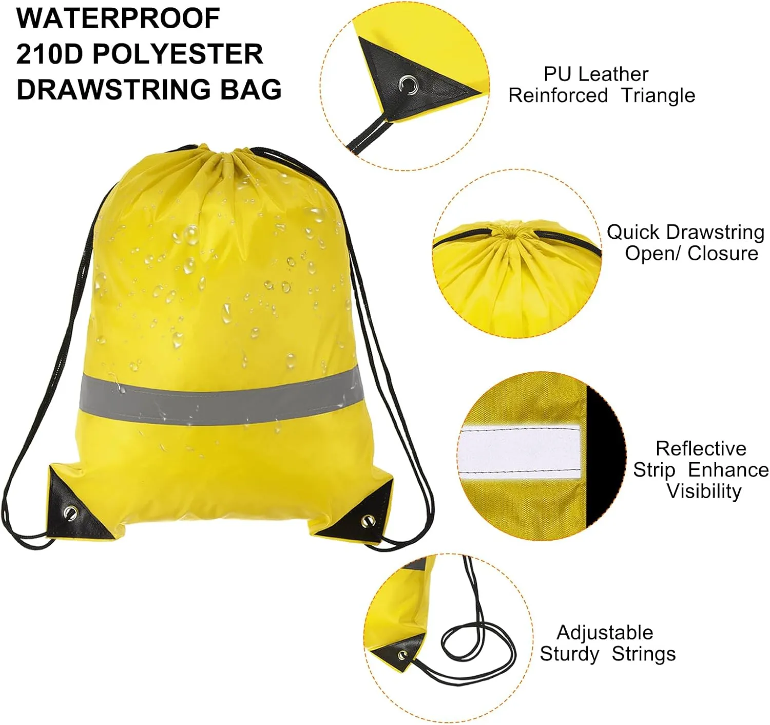 PATIKIL Drawstring Backpack Bulk 25 Pack 210D Polyester Cinch Sack Draw String Bags with Reflective Strips for DIY Women Men Gym Sport Travel Party, Yellow (17" x 13.4")