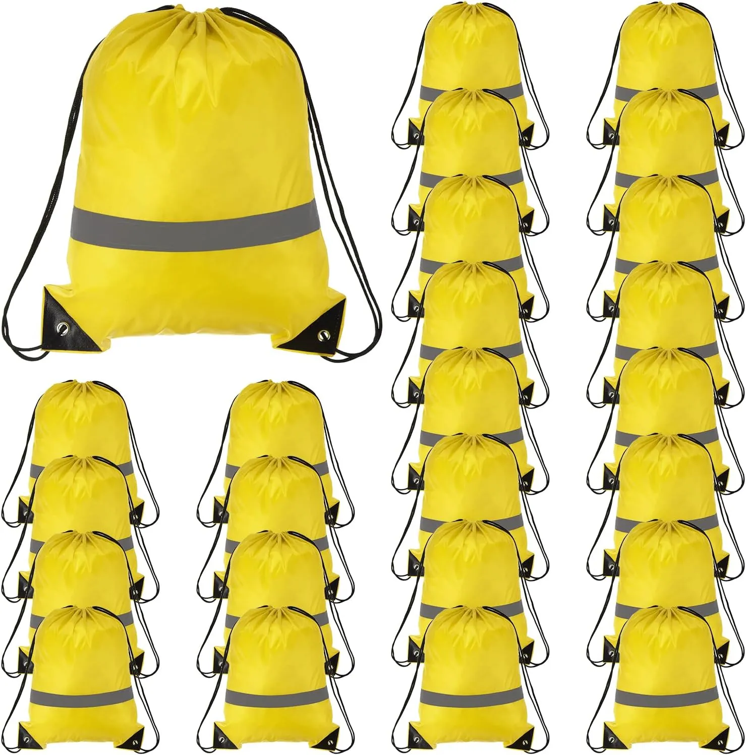 PATIKIL Drawstring Backpack Bulk 25 Pack 210D Polyester Cinch Sack Draw String Bags with Reflective Strips for DIY Women Men Gym Sport Travel Party, Yellow (17" x 13.4")