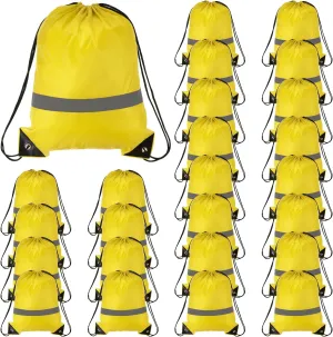 PATIKIL Drawstring Backpack Bulk 25 Pack 210D Polyester Cinch Sack Draw String Bags with Reflective Strips for DIY Women Men Gym Sport Travel Party, Yellow (17" x 13.4")