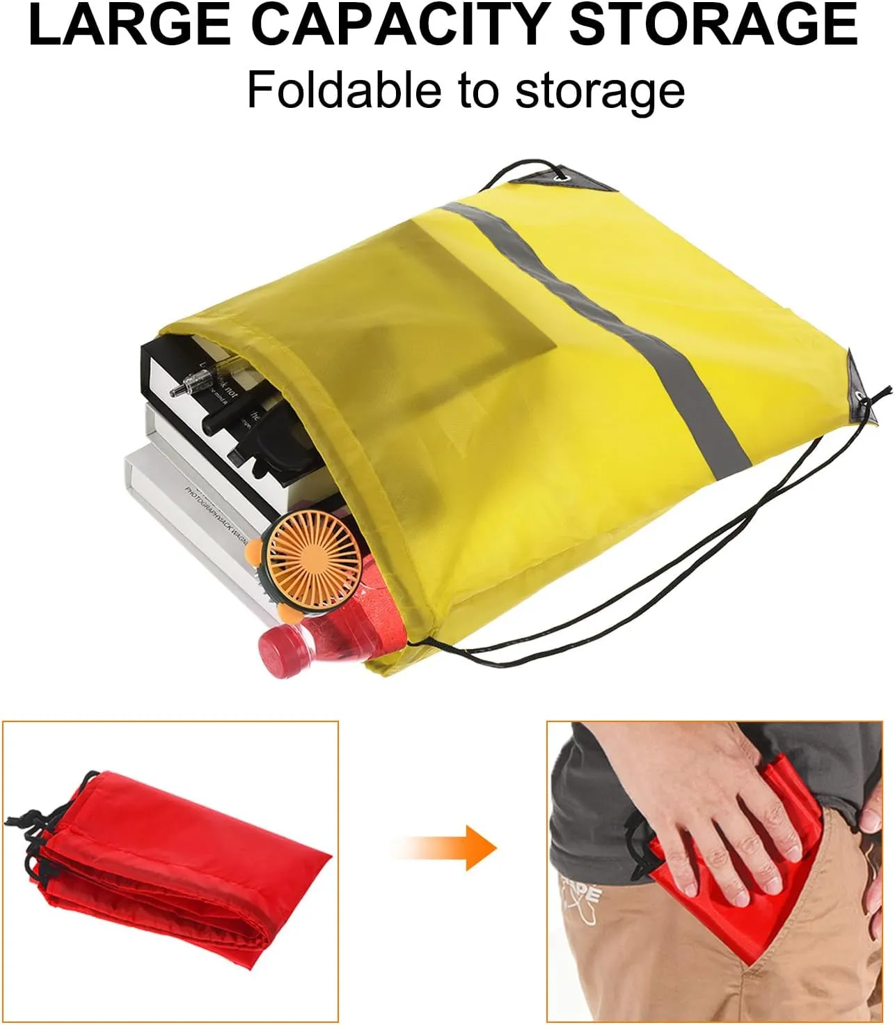 PATIKIL Drawstring Backpack Bulk 25 Pack 210D Polyester Cinch Sack Draw String Bags with Reflective Strips for DIY Women Men Gym Sport Travel Party, Yellow (17" x 13.4")