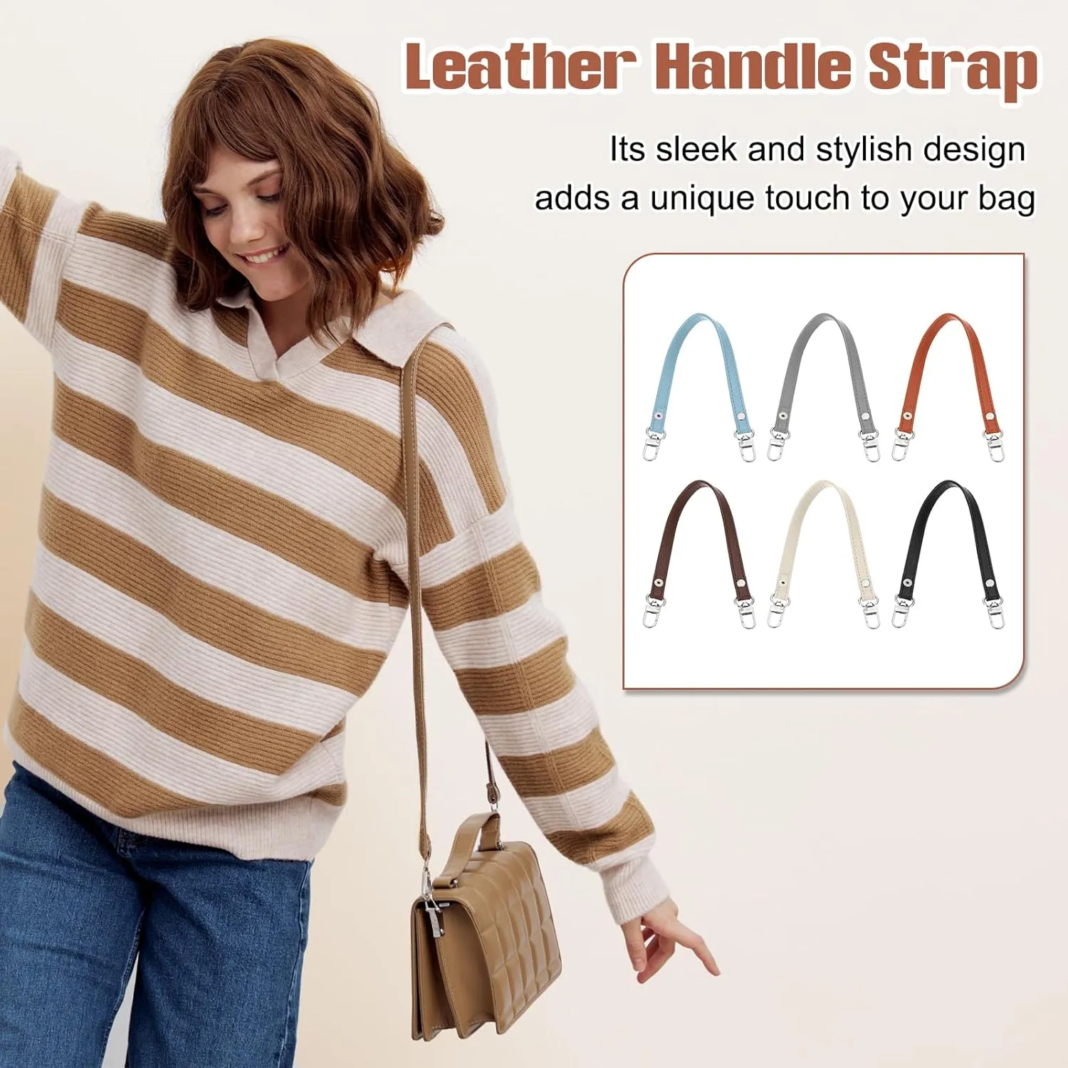 PATIKIL Leather Purse Handle Strap, 6 Pcs 13 Inch Leather Purse Strap Replacement DIY Women Clutch Bag Handbag Top Handle Strap Repair Accessories, Black/Grey/Blue/Yellow/Beige/Brown