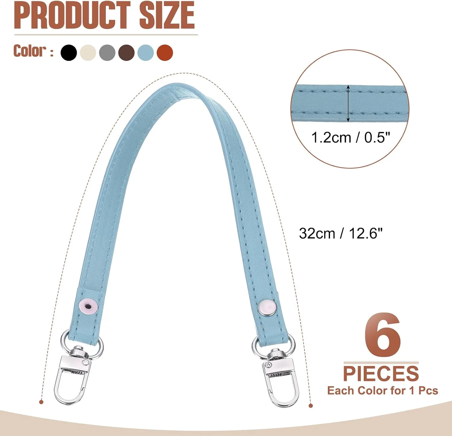 PATIKIL Leather Purse Handle Strap, 6 Pcs 13 Inch Leather Purse Strap Replacement DIY Women Clutch Bag Handbag Top Handle Strap Repair Accessories, Black/Grey/Blue/Yellow/Beige/Brown