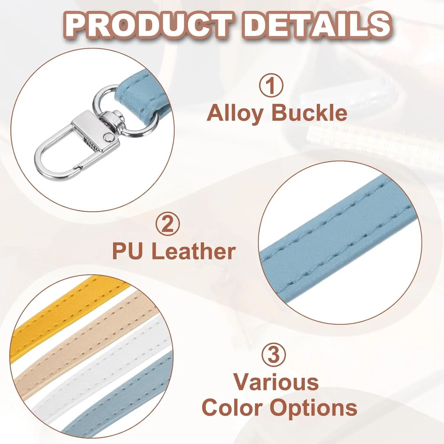 PATIKIL Leather Purse Handle Strap, 6 Pcs 13 Inch Leather Purse Strap Replacement DIY Women Clutch Bag Handbag Top Handle Strap Repair Accessories, Black/Grey/Blue/Yellow/Beige/Brown