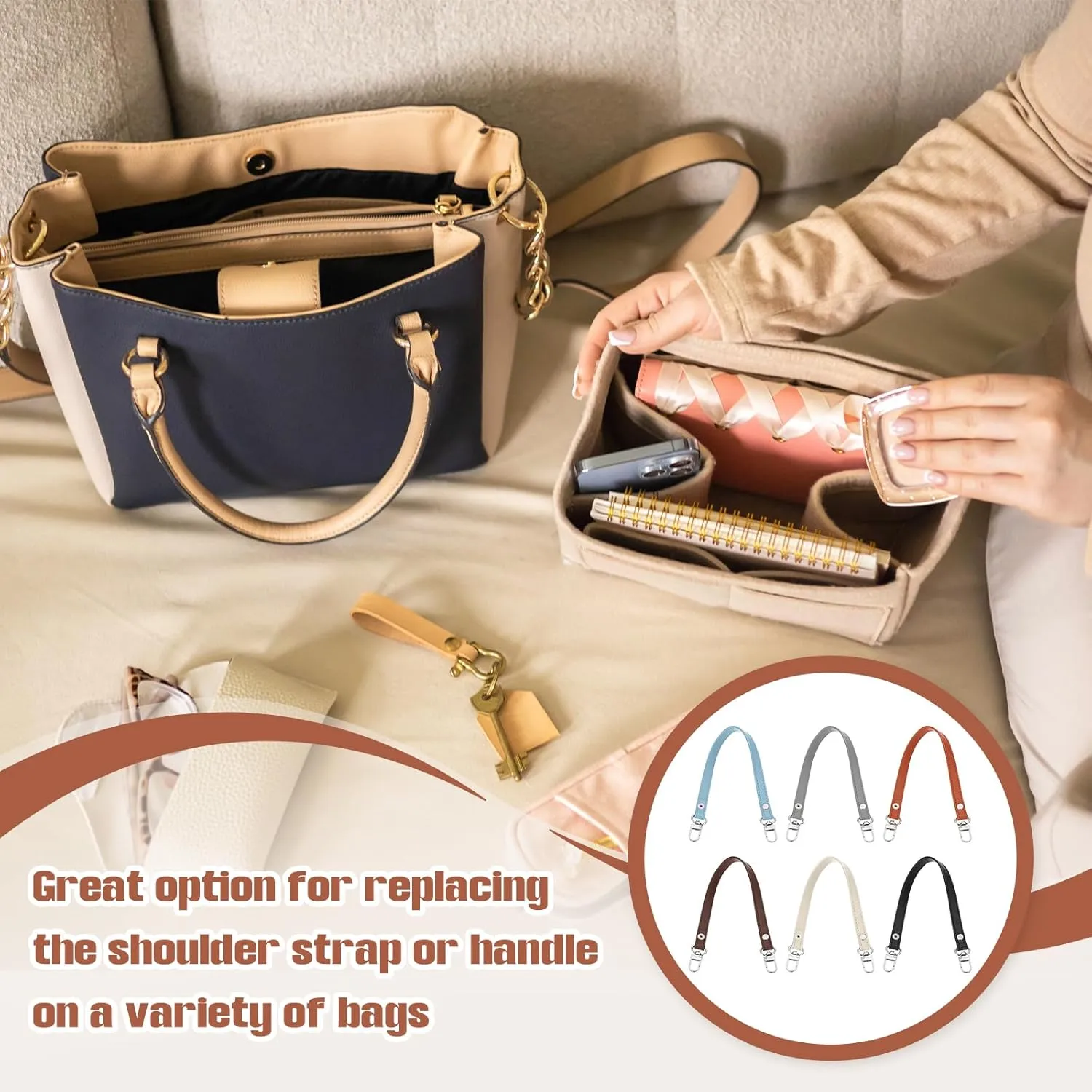 PATIKIL Leather Purse Handle Strap, 6 Pcs 13 Inch Leather Purse Strap Replacement DIY Women Clutch Bag Handbag Top Handle Strap Repair Accessories, Black/Grey/Blue/Yellow/Beige/Brown