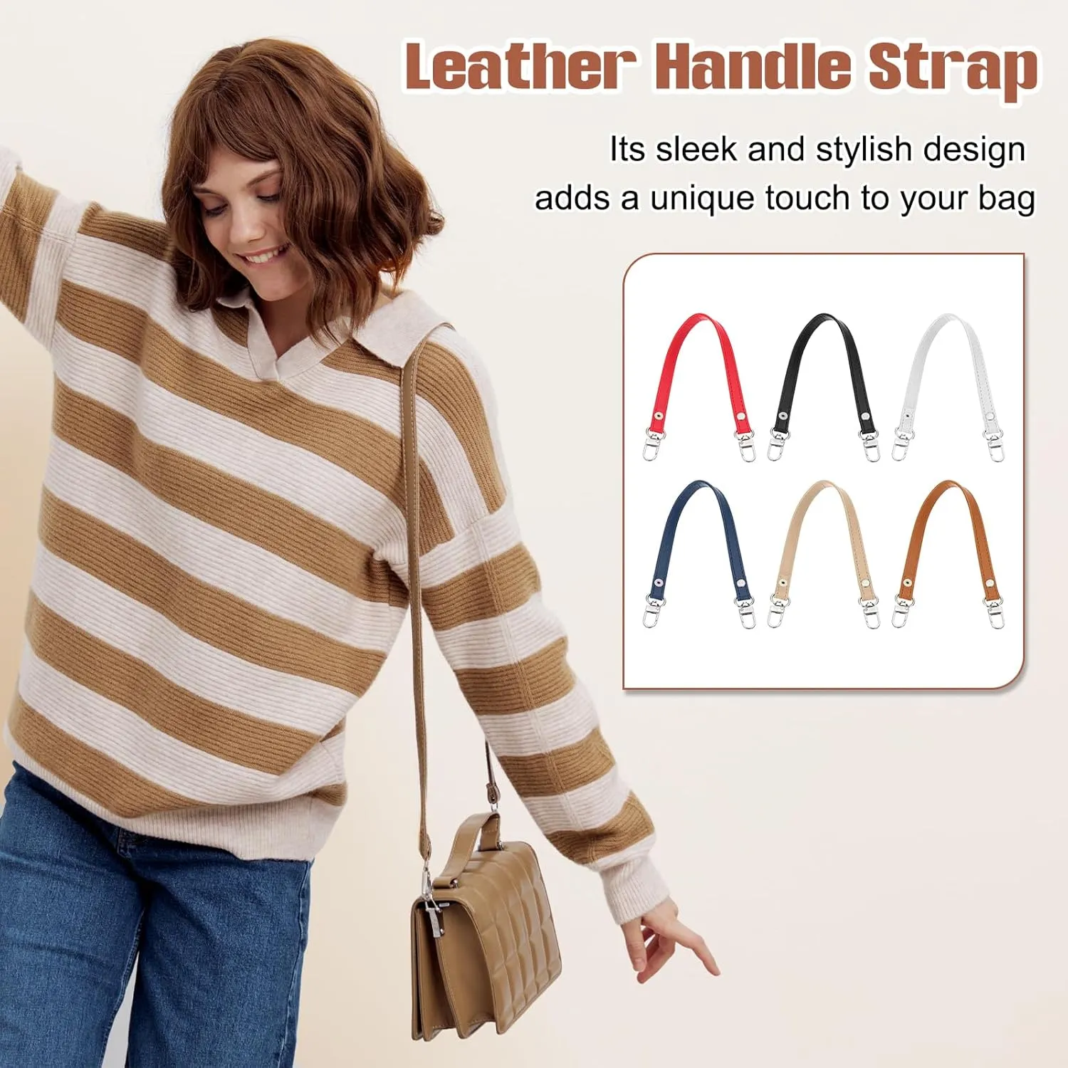 PATIKIL Leather Purse Handle Strap, 6 Pcs 13 Inch Leather Purse Strap Replacement DIY Women Clutch Bag Handbag Top Handle Strap Repair Accessories, Black/Red/White/Blue/Brown/Yellow