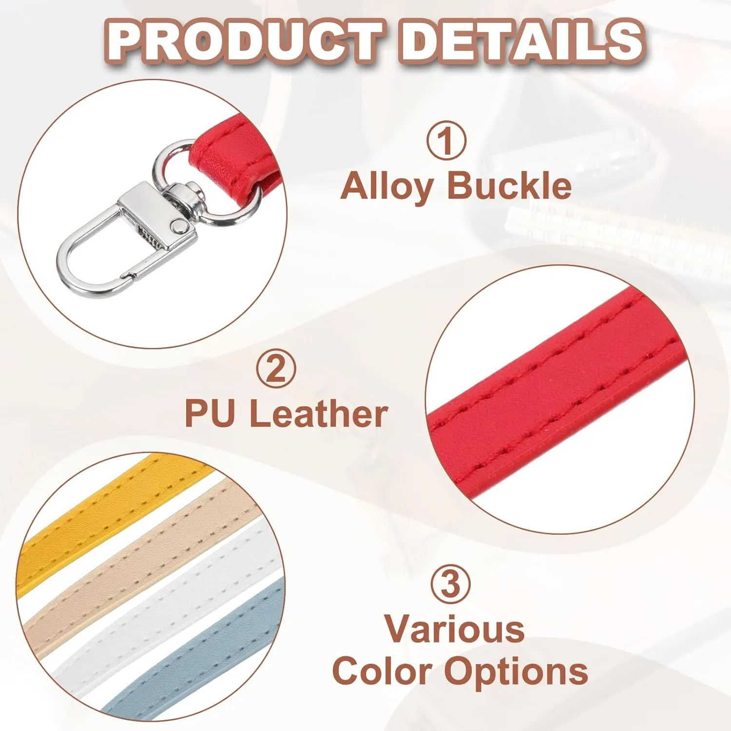 PATIKIL Leather Purse Handle Strap, 6 Pcs 13 Inch Leather Purse Strap Replacement DIY Women Clutch Bag Handbag Top Handle Strap Repair Accessories, Black/Red/White/Blue/Brown/Yellow