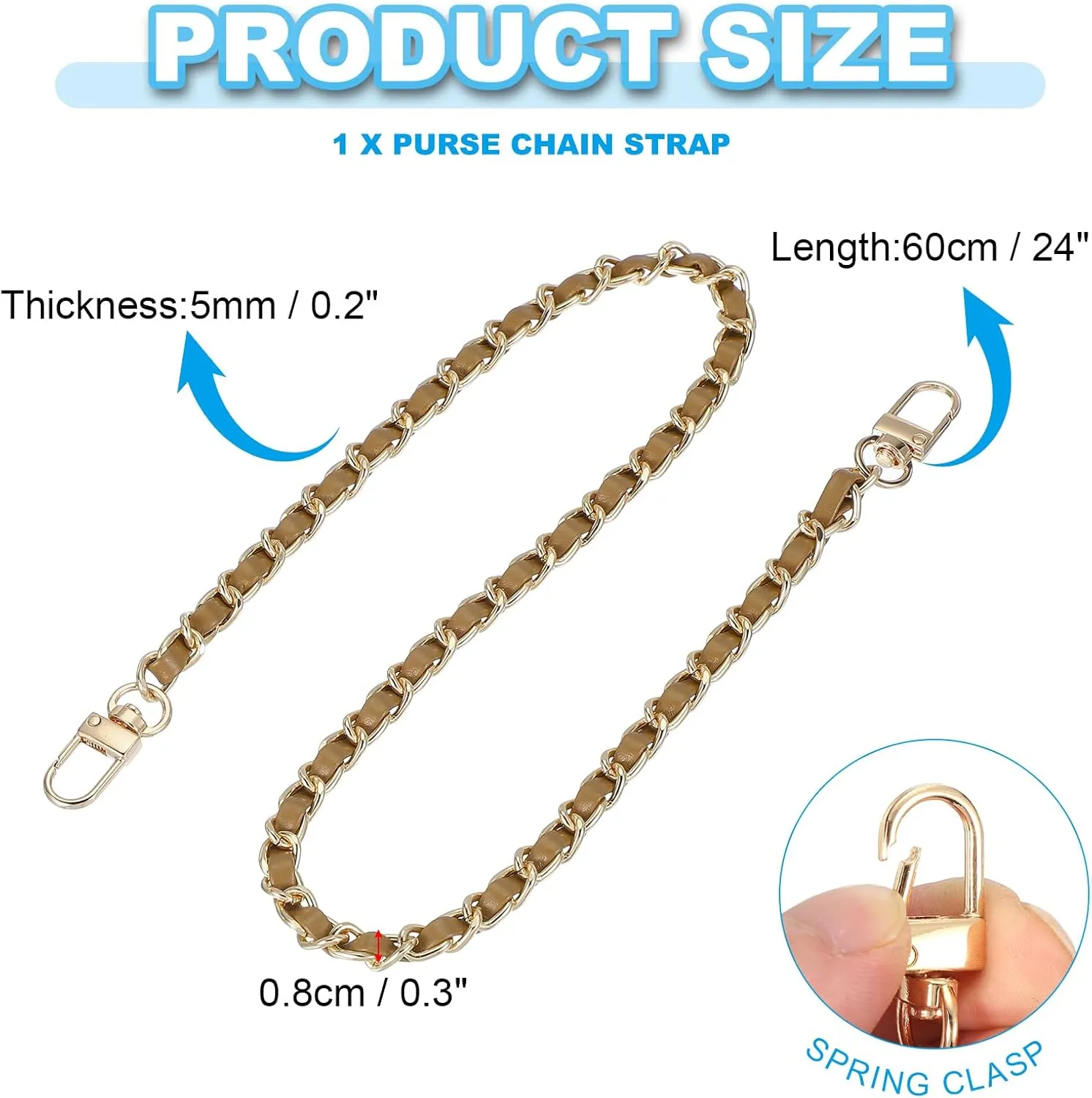 PATIKIL Leather Purse Handle Straps, 2 Pack 24 Inch Purse Chain Straps Replacement DIY Flat Chain Straps with Metal Buckle for Handbag Crossbody Shoulder Bag, Brown