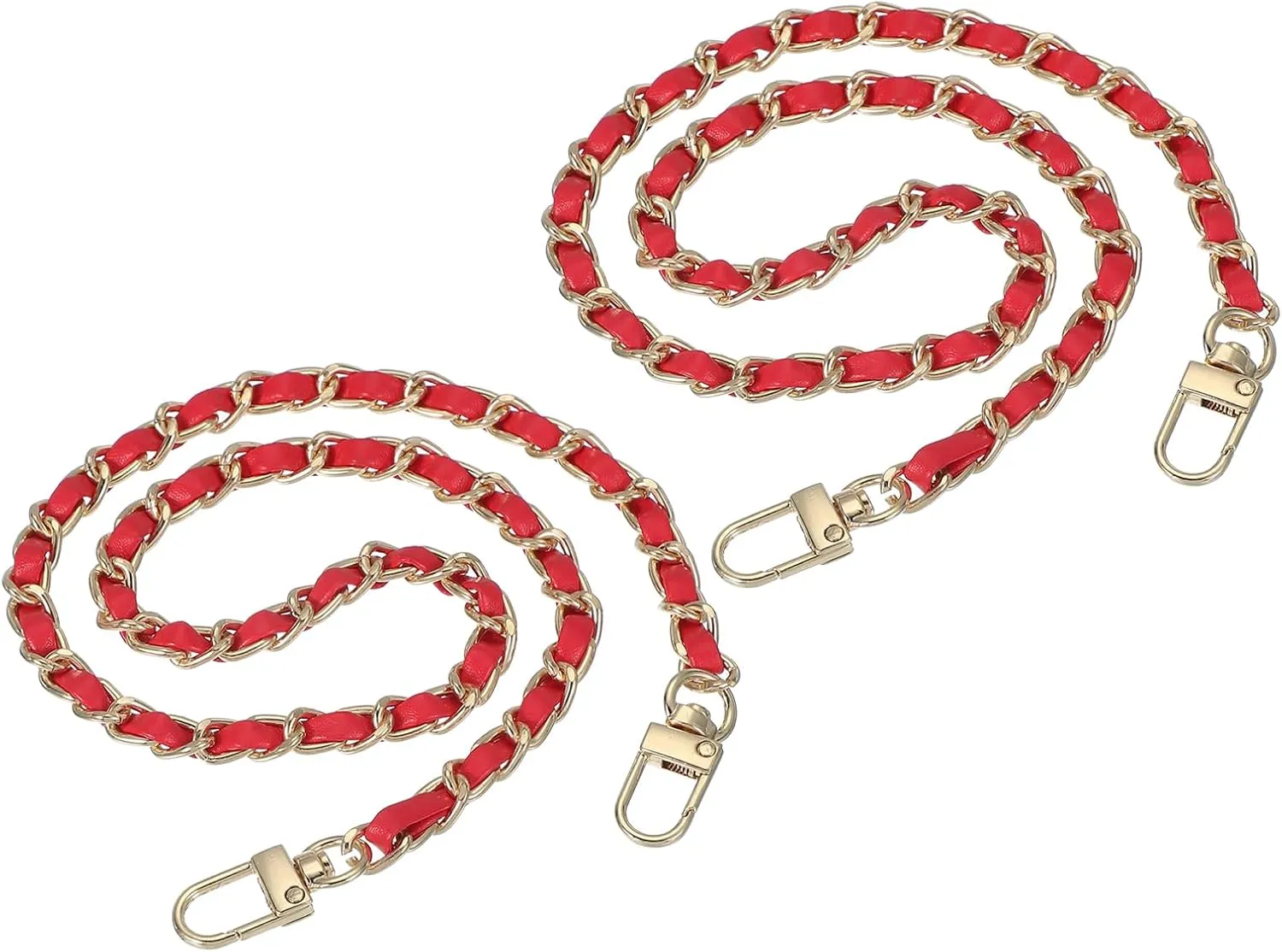 PATIKIL Leather Purse Handle Straps, 2 Pack 24 Inch Purse Chain Straps Replacement DIY Flat Chain Straps with Metal Buckle for Handbag Crossbody Shoulder Bag, Red