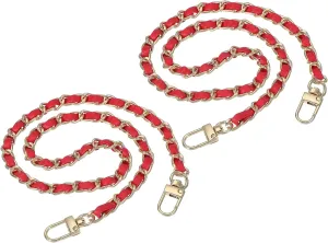 PATIKIL Leather Purse Handle Straps, 2 Pack 24 Inch Purse Chain Straps Replacement DIY Flat Chain Straps with Metal Buckle for Handbag Crossbody Shoulder Bag, Red