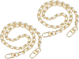 PATIKIL Leather Purse Handle Straps, 2 Pack 24 Inch Purse Chain Straps Replacement DIY Flat Chain Straps with Metal Buckle for Handbag Crossbody Shoulder Bag, White