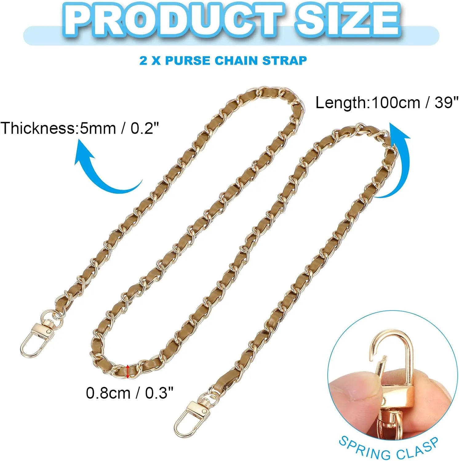 PATIKIL Leather Purse Handle Straps, 2 Pack 39 Inch Purse Chain Straps Replacement DIY Flat Chain Straps with Metal Buckle for Handbag Crossbody Shoulder Bag, Brown