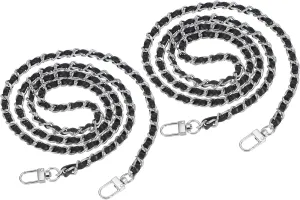 PATIKIL Leather Purse Handle Straps, 2 Pack 47 Inch Purse Straps Replacement DIY Purse Chain Straps with Zinc Alloy Buckle for Handbag Crossbody Shoulder Bag, Black