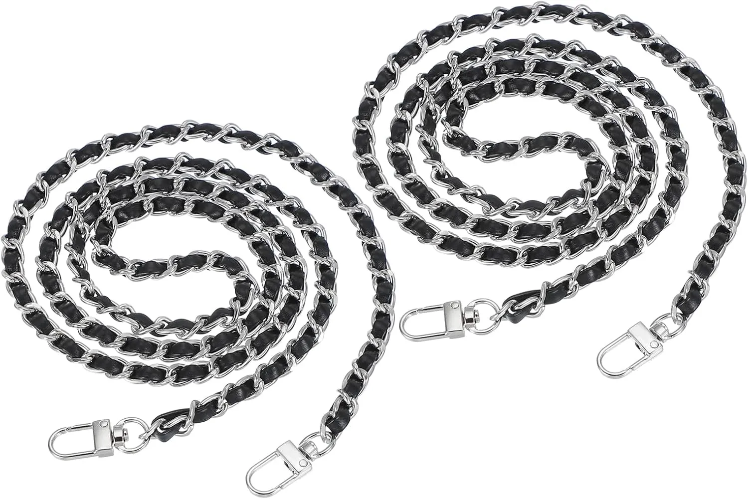 PATIKIL Leather Purse Handle Straps, 2 Pack 47 Inch Purse Straps Replacement DIY Purse Chain Straps with Zinc Alloy Buckle for Handbag Crossbody Shoulder Bag, Black