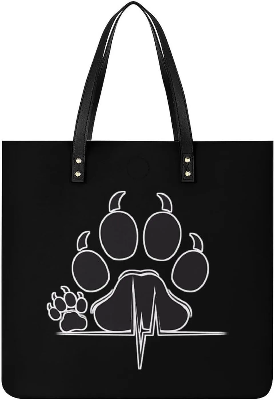 Paw Print Heartbeat Tote Bag for Women PU Leather Purses Handbags Shoulder Bag for Top Handle